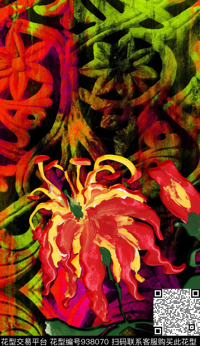 花卉大花纹大牌风数码印花华亿平台下载（图片编号: 938070） - 瓦栏（Walan）