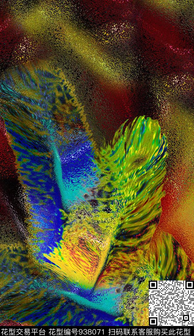 羽毛定位花大牌风数码印花华亿平台下载（图片编号: 938071） - 瓦栏（Walan）