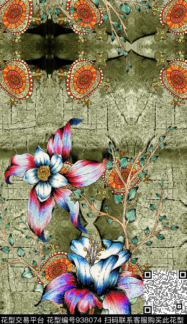肌理花卉乌龟数码印花华亿平台下载（图片编号: 938074） - 瓦栏（Walan）