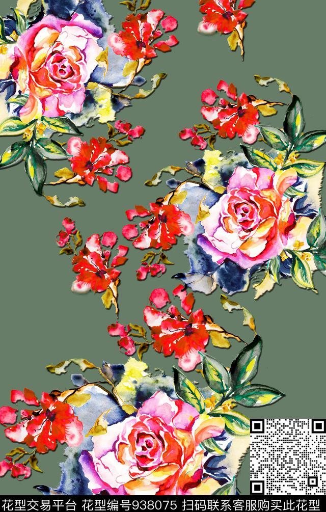 花卉旗袍定位花数码印花华亿平台下载（图片编号: 938075） - 瓦栏（Walan）