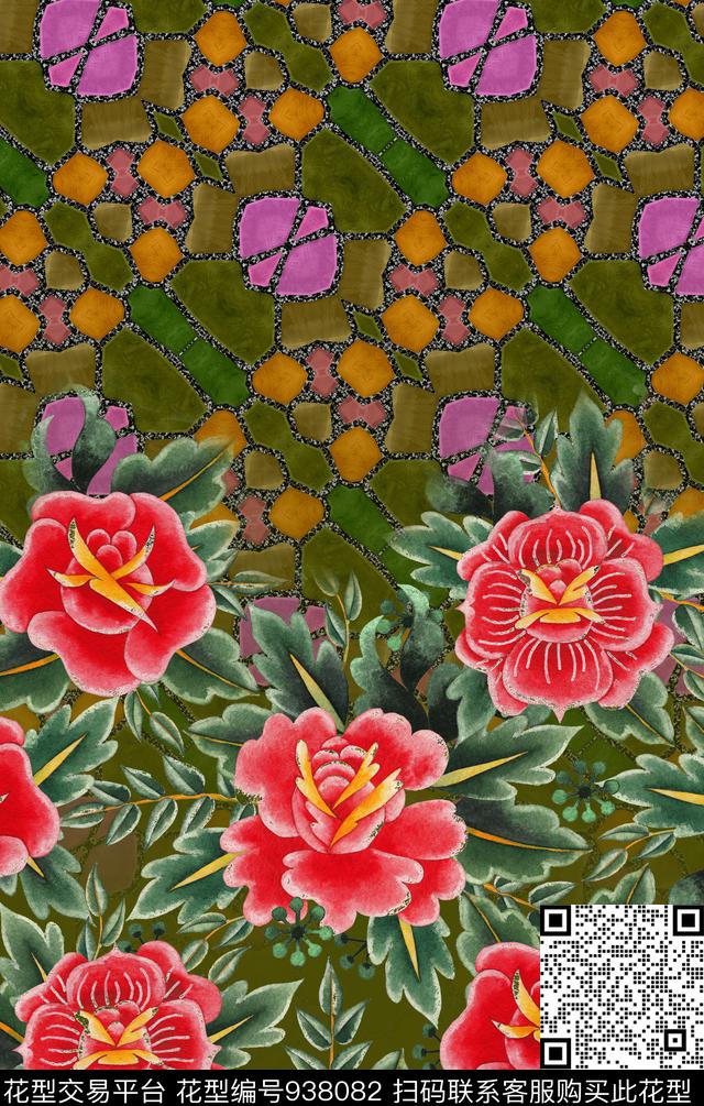 花卉复古花纹数码印花华亿平台下载（图片编号: 938082） - 瓦栏（Walan）