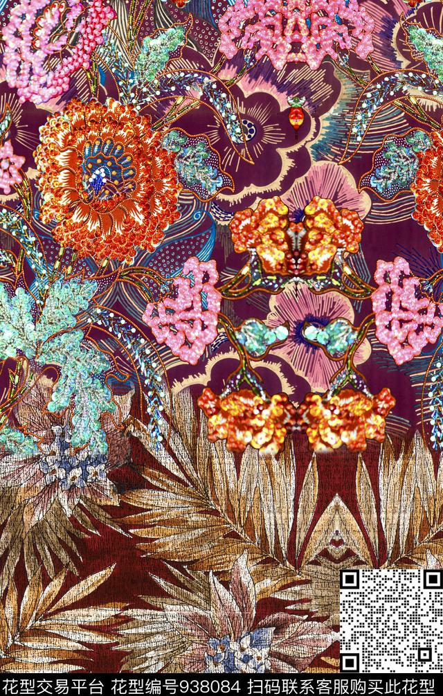 植物花卉花纹数码印花华亿平台下载（图片编号: 938084） - 瓦栏（Walan）