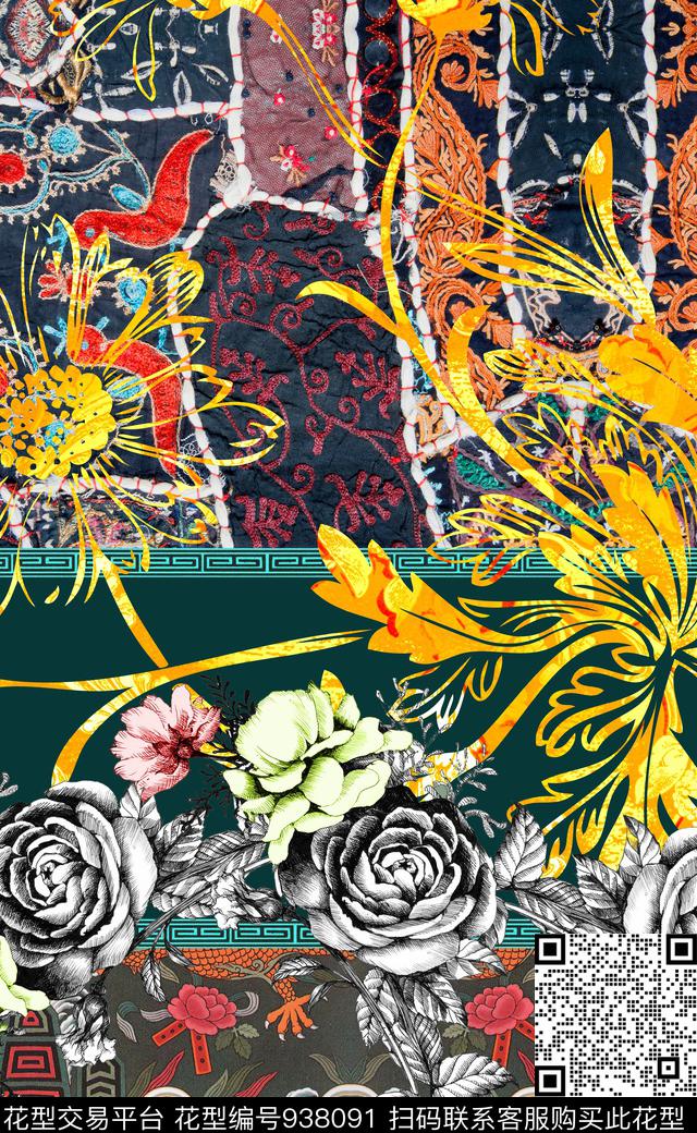 数码华亿平台民族风定位花数码印花华亿平台下载（图片编号: 938091） - 瓦栏（Walan）