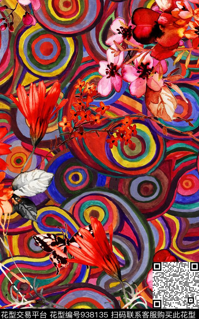 数码华亿平台花卉几何数码印花华亿平台下载（图片编号: 938135） - 瓦栏（Walan）