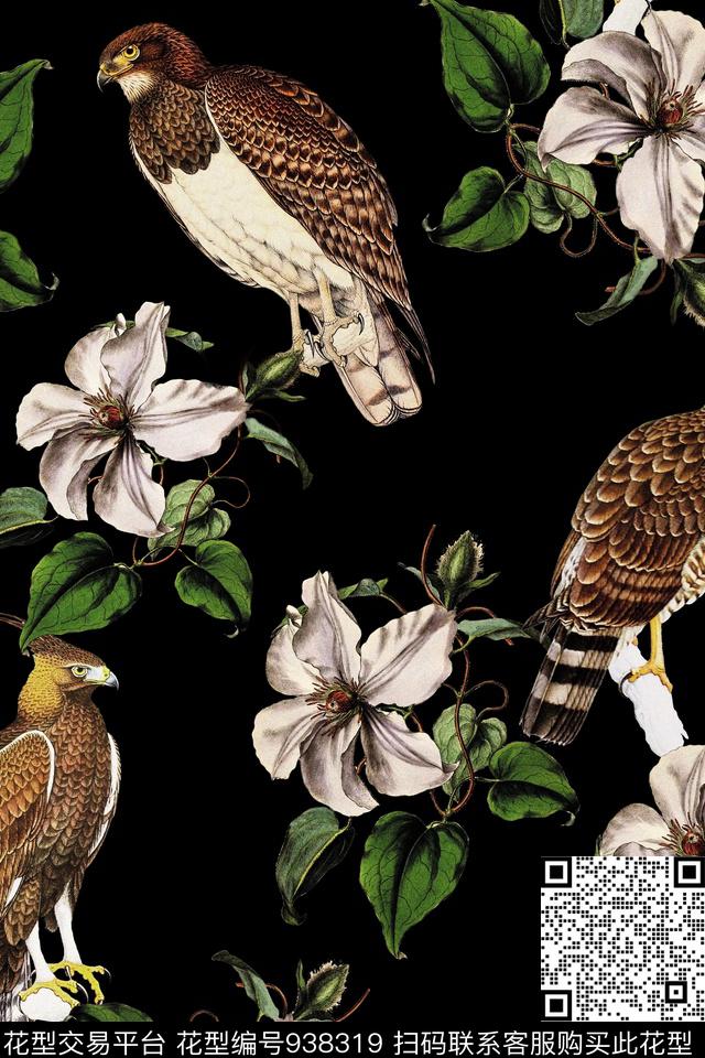 鸟花卉水彩花卉数码印花华亿平台下载（图片编号: 938319） - 瓦栏（Walan）