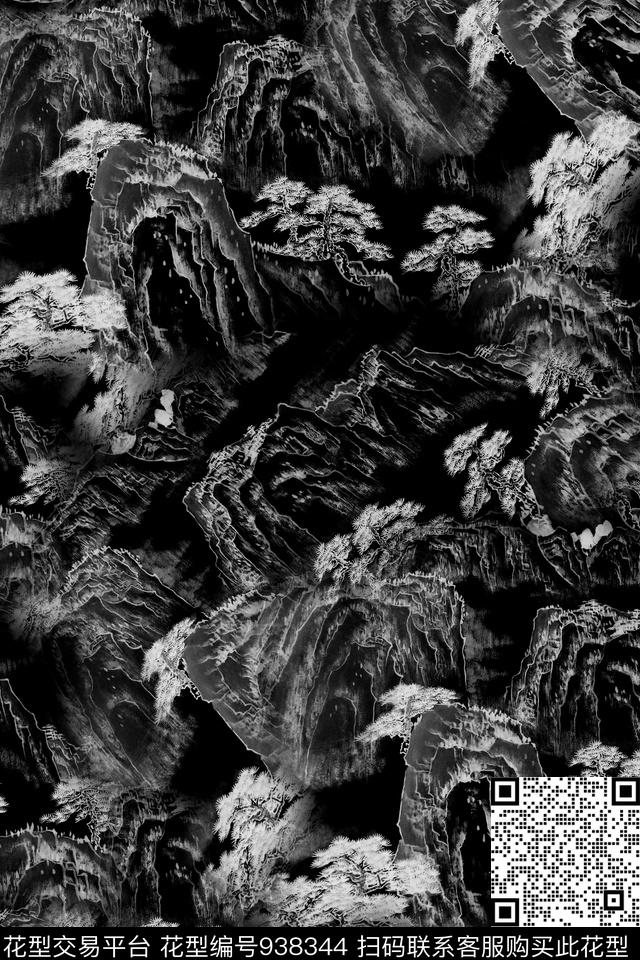 肌理抽象黑白华亿平台数码印花华亿平台下载（图片编号: 938344） - 瓦栏（Walan）