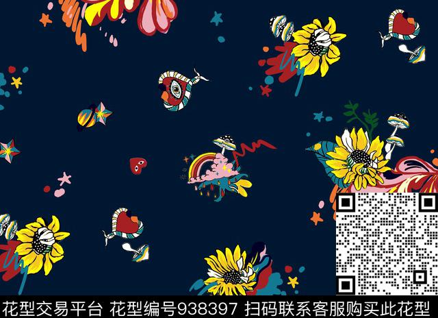 眼睛爱心星星传统印花华亿平台下载（图片编号: 938397） - 瓦栏（Walan）