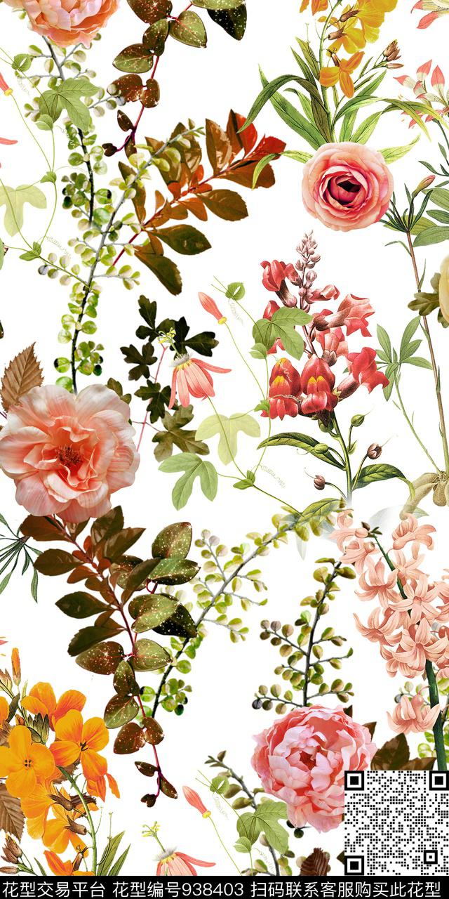 手绘花卉素雅数码华亿平台数码印花华亿平台下载（图片编号: 938403） - 瓦栏（Walan）