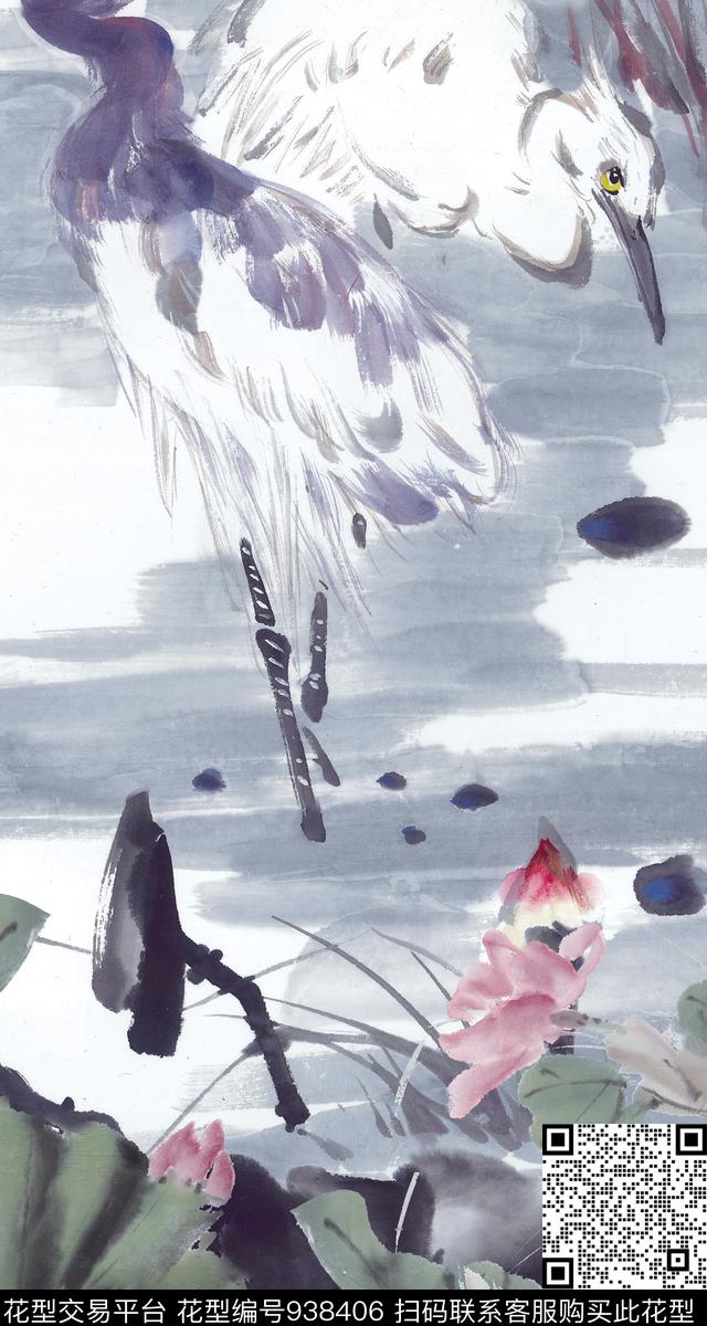 数码华亿平台中国风定位花水墨风数码印花华亿平台下载（图片编号: 938406） - 瓦栏（Walan）