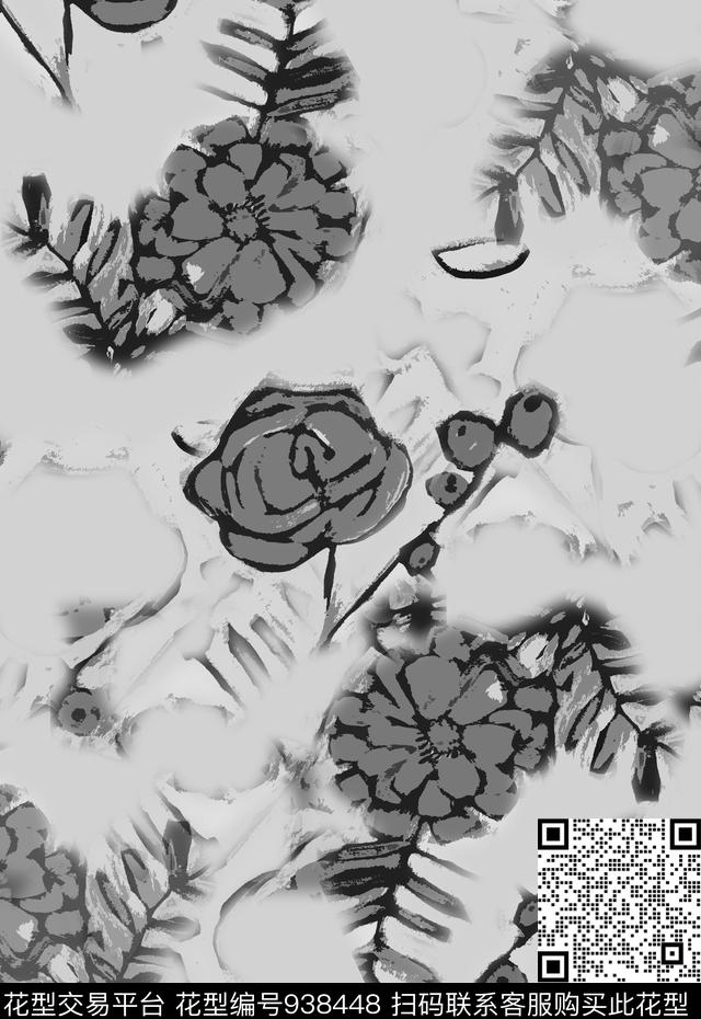 肌理抽象花卉风格化花卉传统印花华亿平台下载（图片编号: 938448） - 瓦栏（Walan）