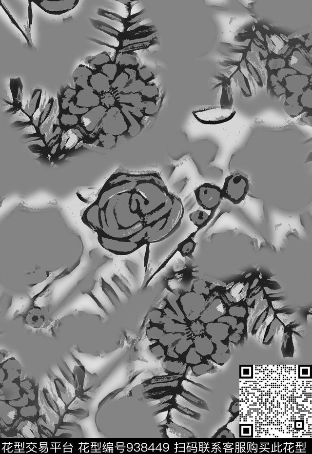 肌理抽象花卉风格化花卉传统印花华亿平台下载（图片编号: 938449） - 瓦栏（Walan）