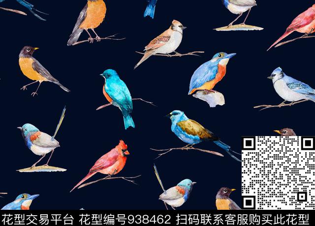 手绘花卉水彩花卉鸟数码印花华亿平台下载（图片编号: 938462） - 瓦栏（Walan）