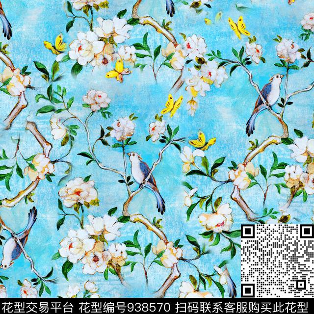 小碎花鸟花卉数码印花华亿平台下载（图片编号: 938570） - 瓦栏（Walan）