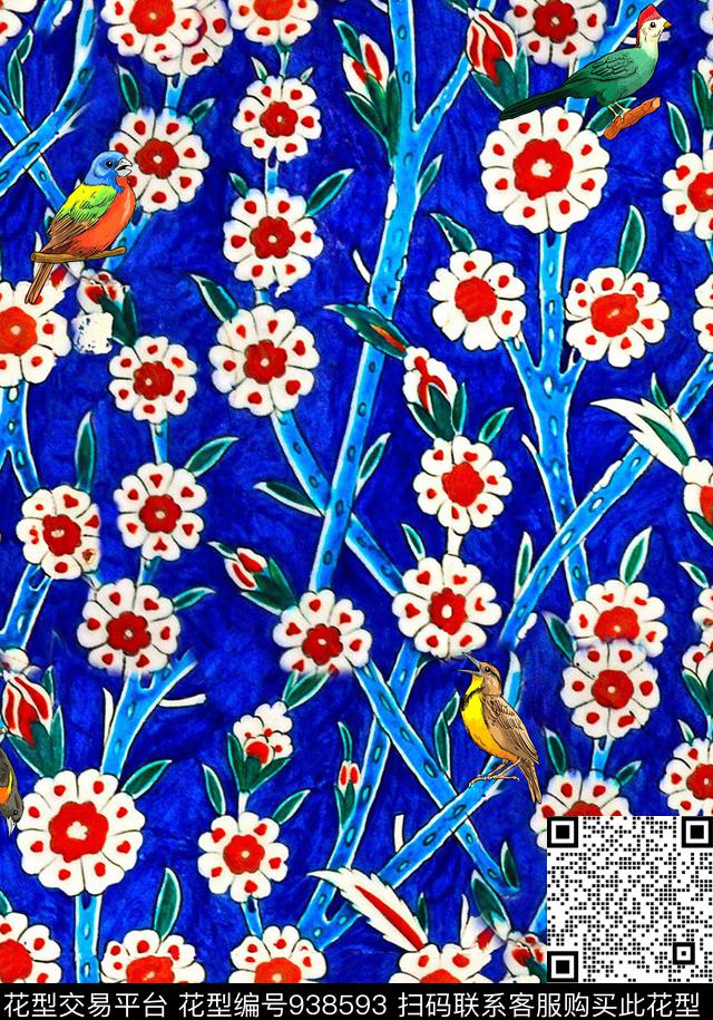 花卉花鸟复古数码印花华亿平台下载（图片编号: 938593） - 瓦栏（Walan）