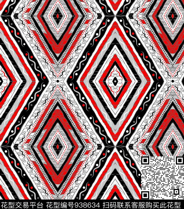 民族风几何菱形传统印花华亿平台下载（图片编号: 938634） - 瓦栏（Walan）