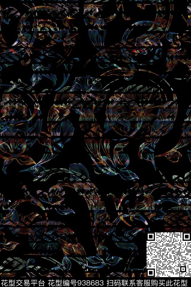 抽象男装满版散花数码印花华亿平台下载（图片编号: 938683） - 瓦栏（Walan）