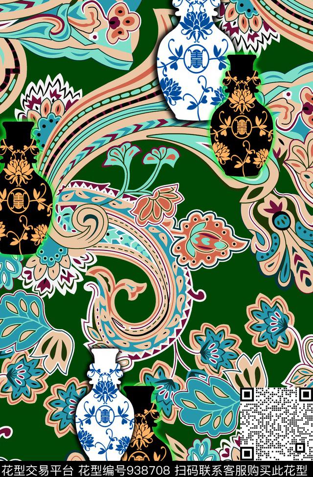 格子混合拼接玫瑰花数码印花华亿平台下载（图片编号: 938708） - 瓦栏（Walan）