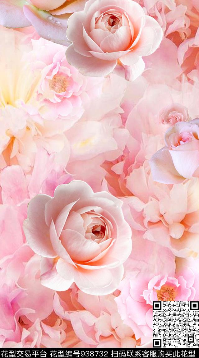 大花花卉牡丹少女数码印花华亿平台下载（图片编号: 938732） - 瓦栏（Walan）