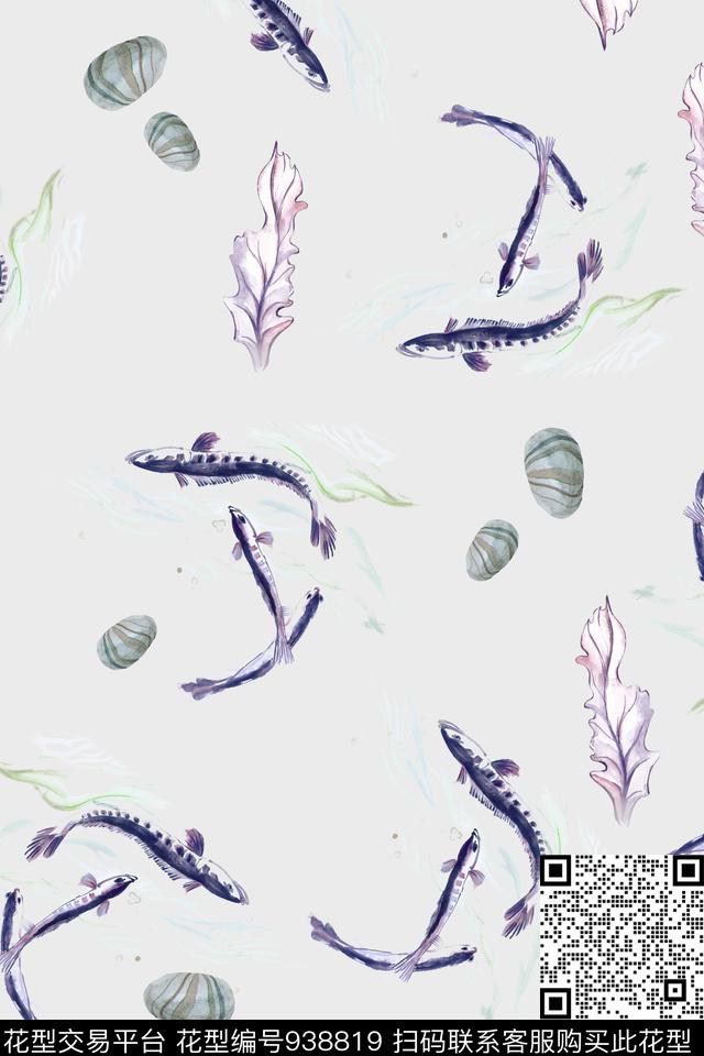 素雅水墨风手绘花卉数码印花华亿平台下载（图片编号: 938819） - 瓦栏（Walan）