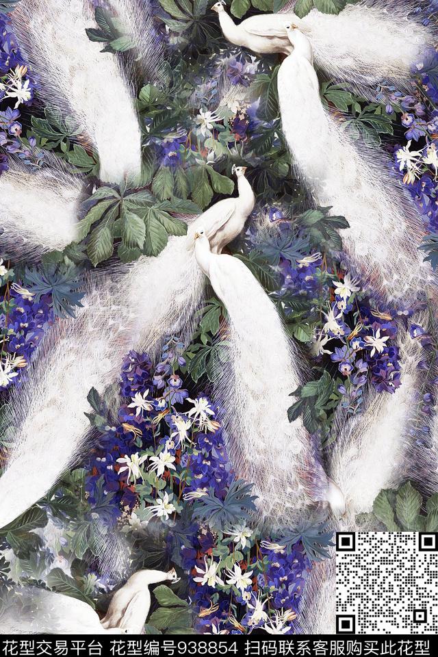 数码华亿平台鸟孔雀数码印花华亿平台下载（图片编号: 938854） - 瓦栏（Walan）