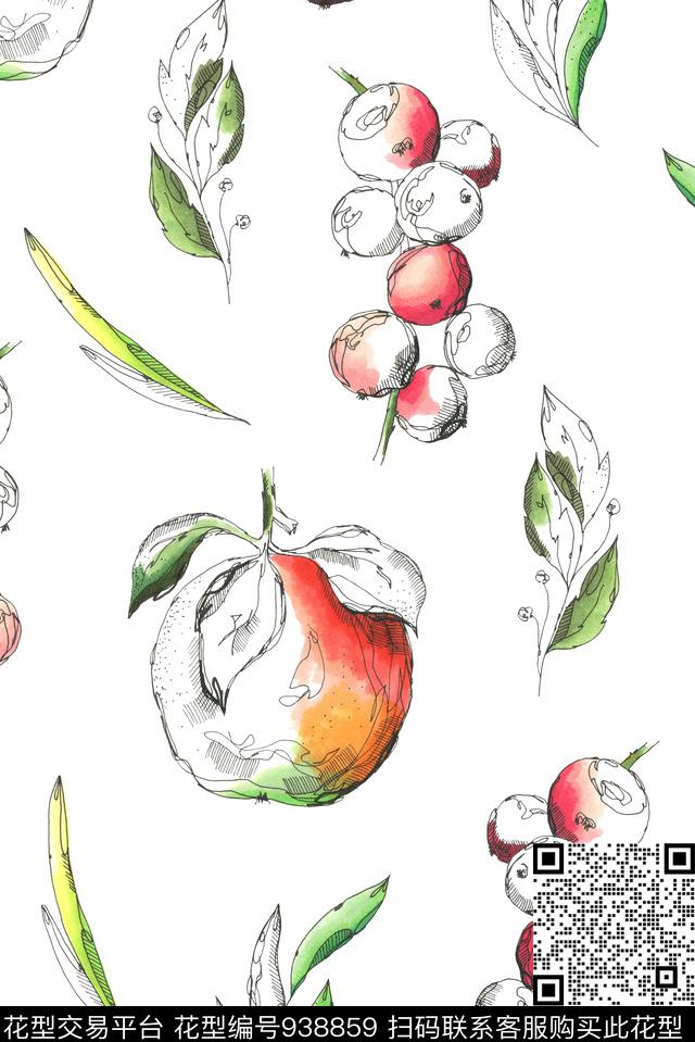 手绘花卉数码华亿平台大牌风数码印花华亿平台下载（图片编号: 938859） - 瓦栏（Walan）