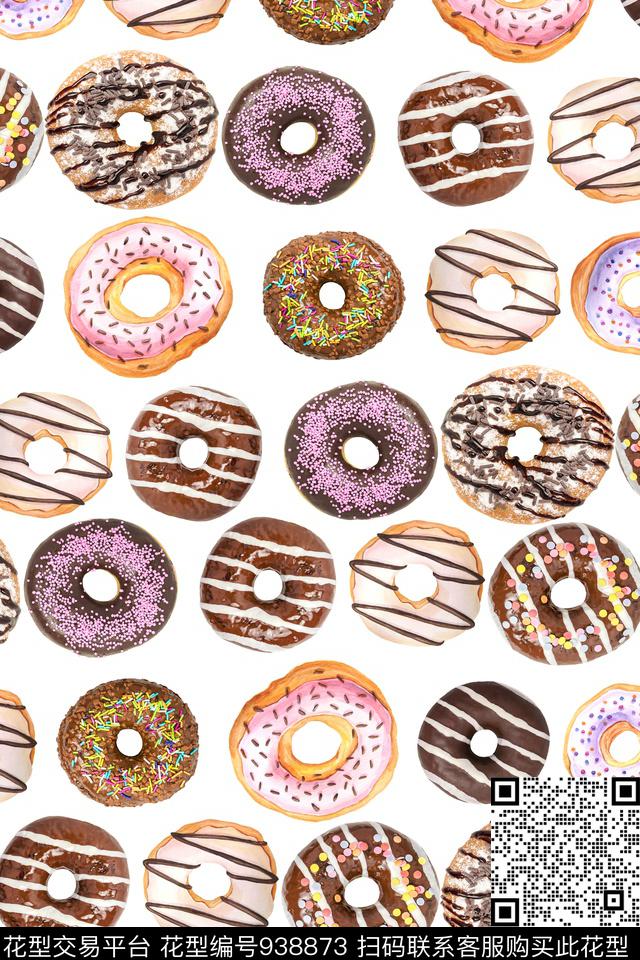 甜甜圈趣味可爱数码印花华亿平台下载（图片编号: 938873） - 瓦栏（Walan）