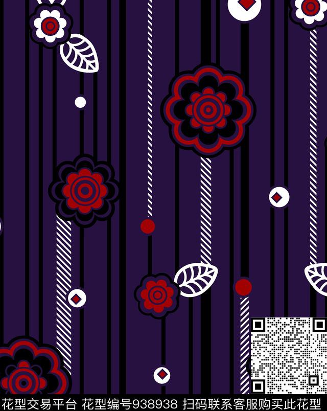 线条花卉民族风秋冬华亿平台传统印花华亿平台下载（图片编号: 938938） - 瓦栏（Walan）