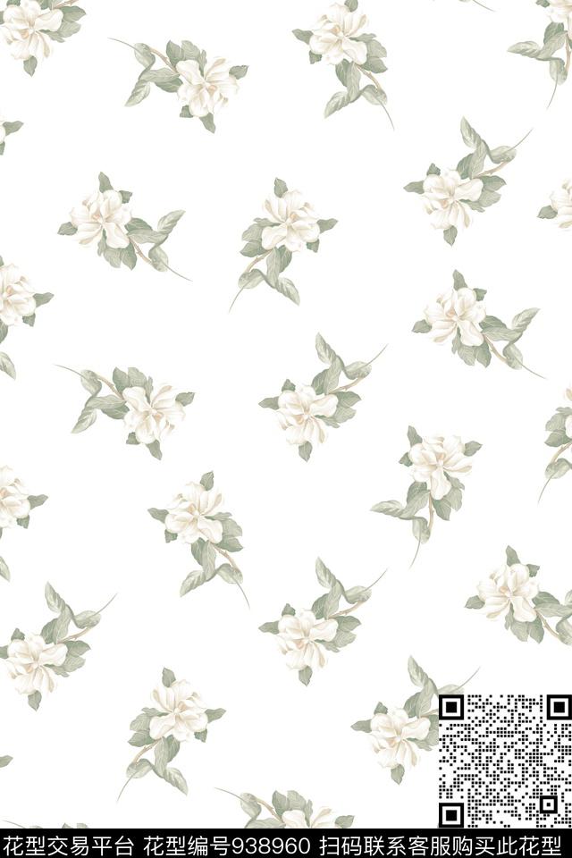 可爱花卉清爽底花卉传统印花华亿平台下载（图片编号: 938960） - 瓦栏（Walan）