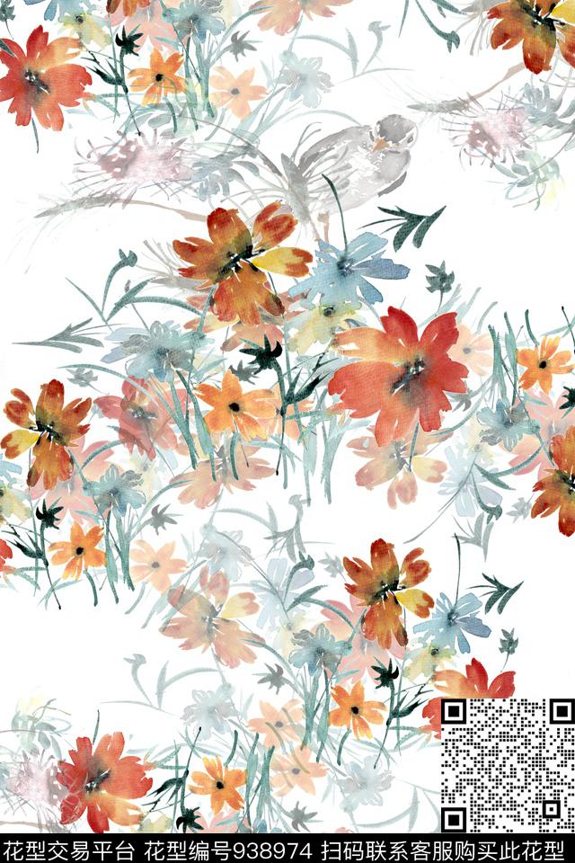 手绘花卉艺术绘画数码印花华亿平台下载（图片编号: 938974） - 瓦栏（Walan）