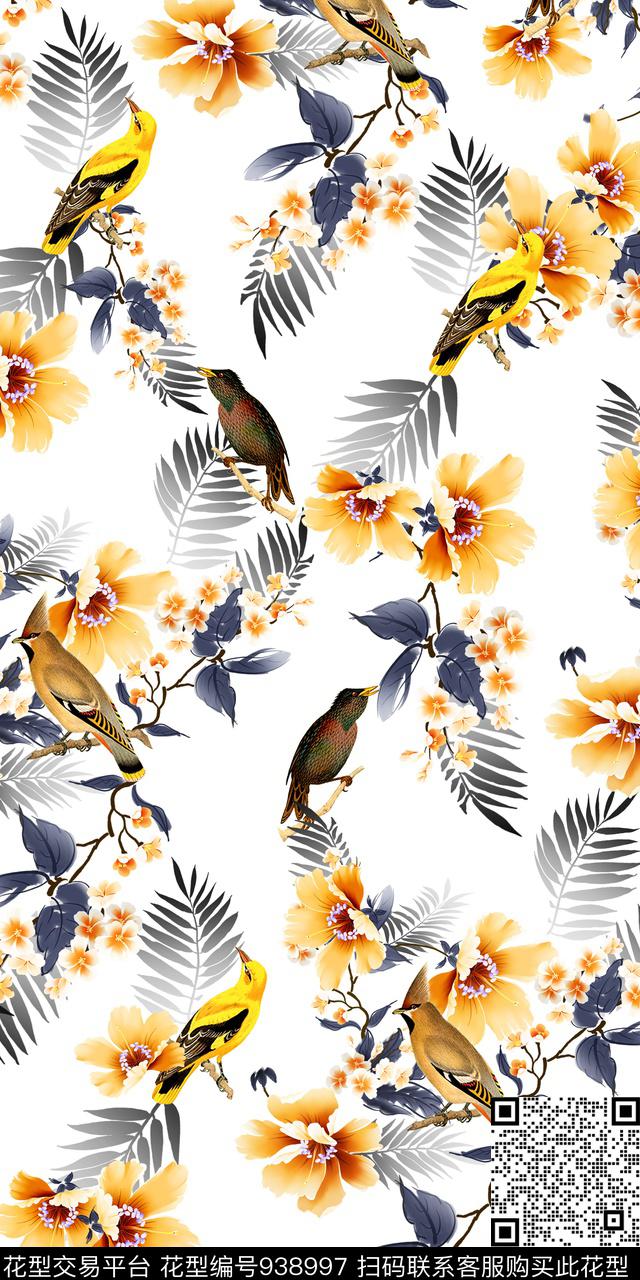 手绘花卉素雅数码华亿平台数码印花华亿平台下载（图片编号: 938997） - 瓦栏（Walan）