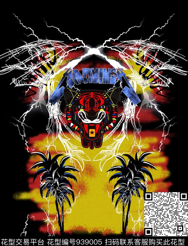 闪电椰子树热带华亿平台数码印花华亿平台下载（图片编号: 939005） - 瓦栏（Walan）