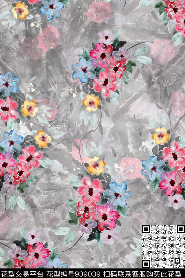 手绘花卉数码华亿平台艺术数码印花华亿平台下载（图片编号: 939039） - 瓦栏（Walan）