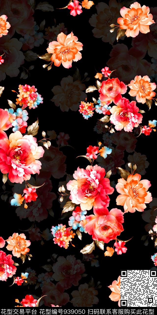 数码华亿平台手绘花卉素雅数码印花华亿平台下载（图片编号: 939050） - 瓦栏（Walan）
