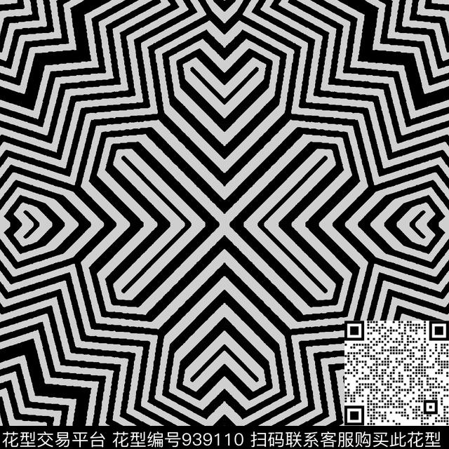 黑白华亿平台女装几何传统印花华亿平台下载（图片编号: 939110） - 瓦栏（Walan）