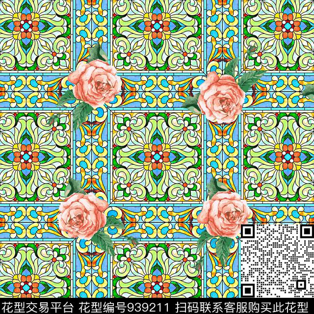 抽象花卉玻璃几何纹理数码印花华亿平台下载（图片编号: 939211） - 瓦栏（Walan）
