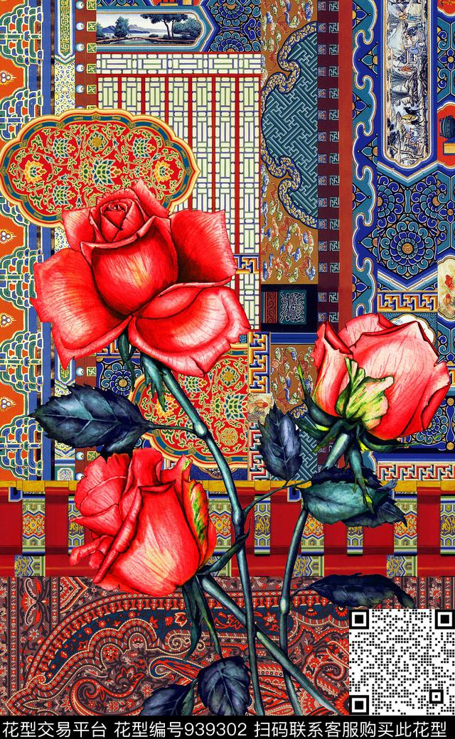 数码华亿平台民族风定位花数码印花华亿平台下载（图片编号: 939302） - 瓦栏（Walan）