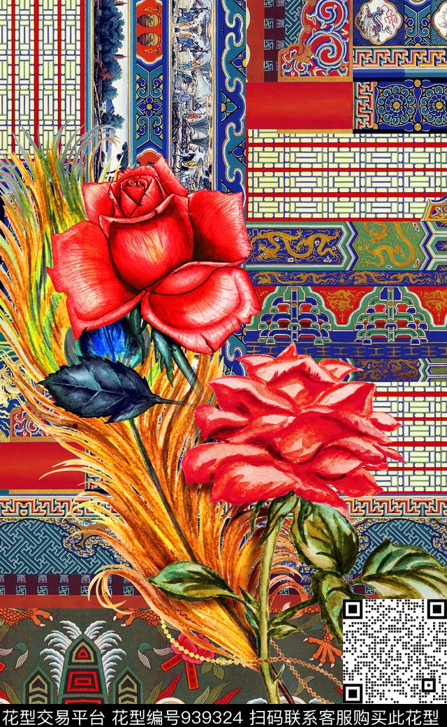 数码华亿平台民族风定位花数码印花华亿平台下载（图片编号: 939324） - 瓦栏（Walan）