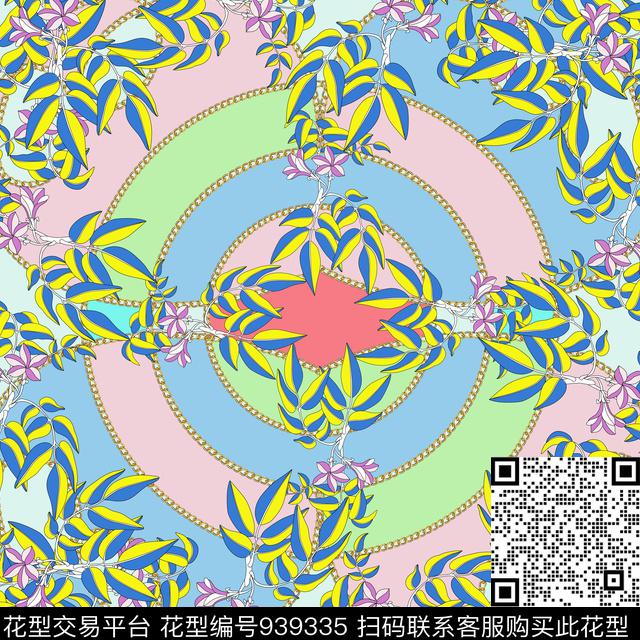 花卉方巾链条传统印花华亿平台下载（图片编号: 939335） - 瓦栏（Walan）