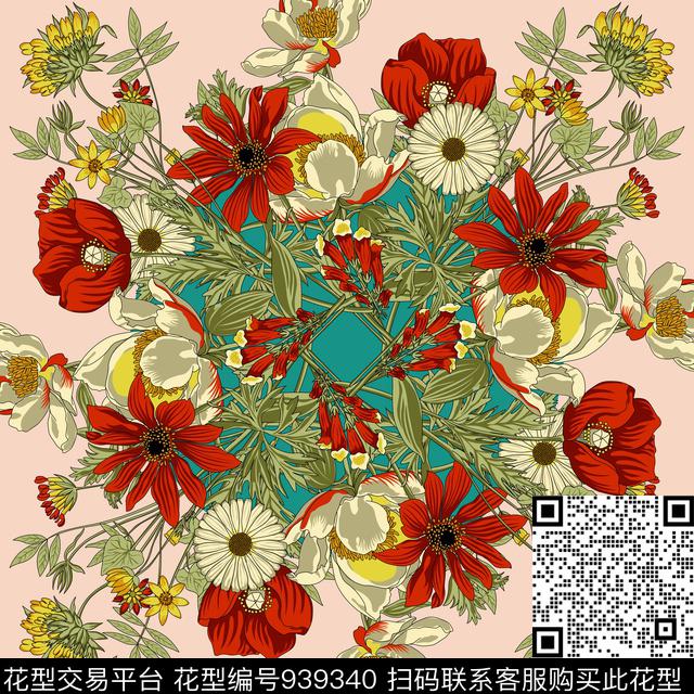 花卉方巾年轻女性传统印花华亿平台下载（图片编号: 939340） - 瓦栏（Walan）