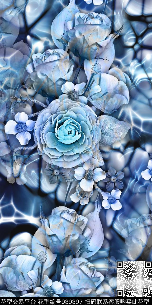 数码华亿平台大花抽象数码印花华亿平台下载（图片编号: 939397） - 瓦栏（Walan）