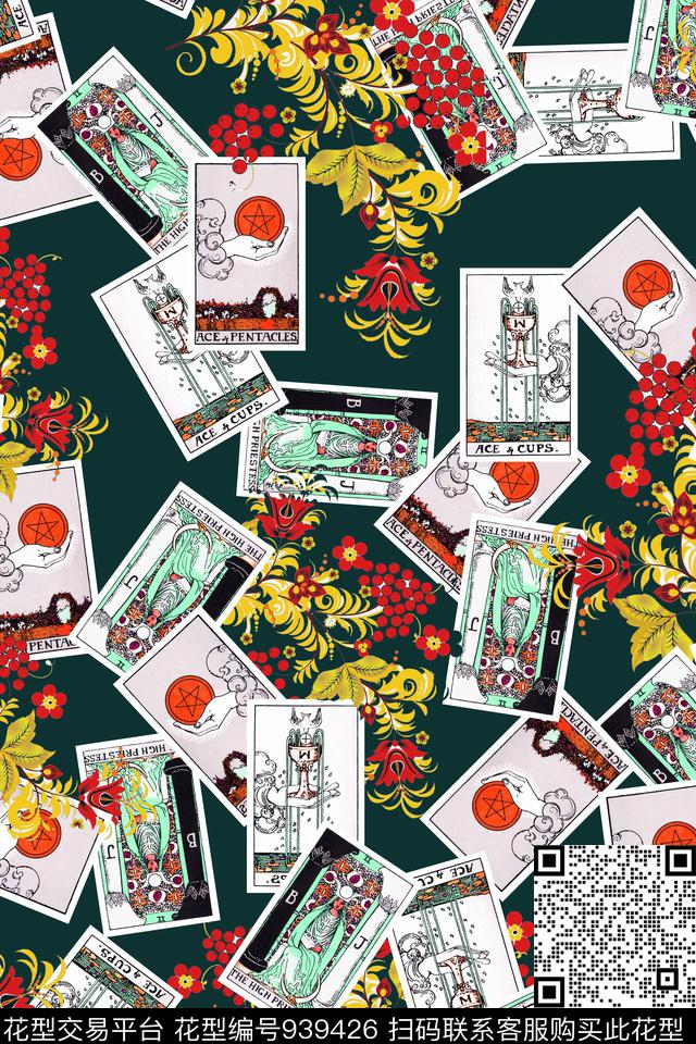 趣味男装塔罗牌数码印花华亿平台下载（图片编号: 939426） - 瓦栏（Walan）