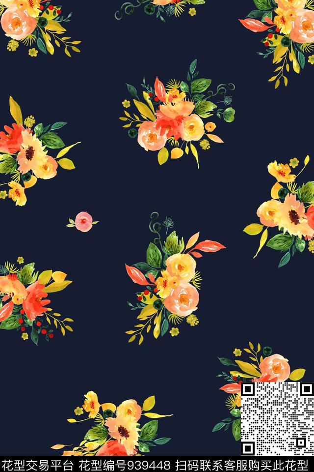 花卉手绘花卉纯底数码印花华亿平台下载（图片编号: 939448） - 瓦栏（Walan）