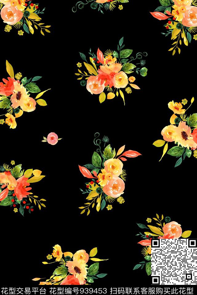 花卉手绘花卉纯底数码印花华亿平台下载（图片编号: 939453） - 瓦栏（Walan）