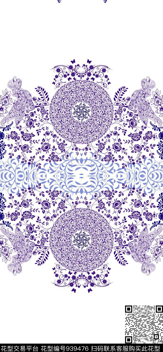 线条花卉创意民族风传统印花华亿平台下载（图片编号: 939476） - 瓦栏（Walan）