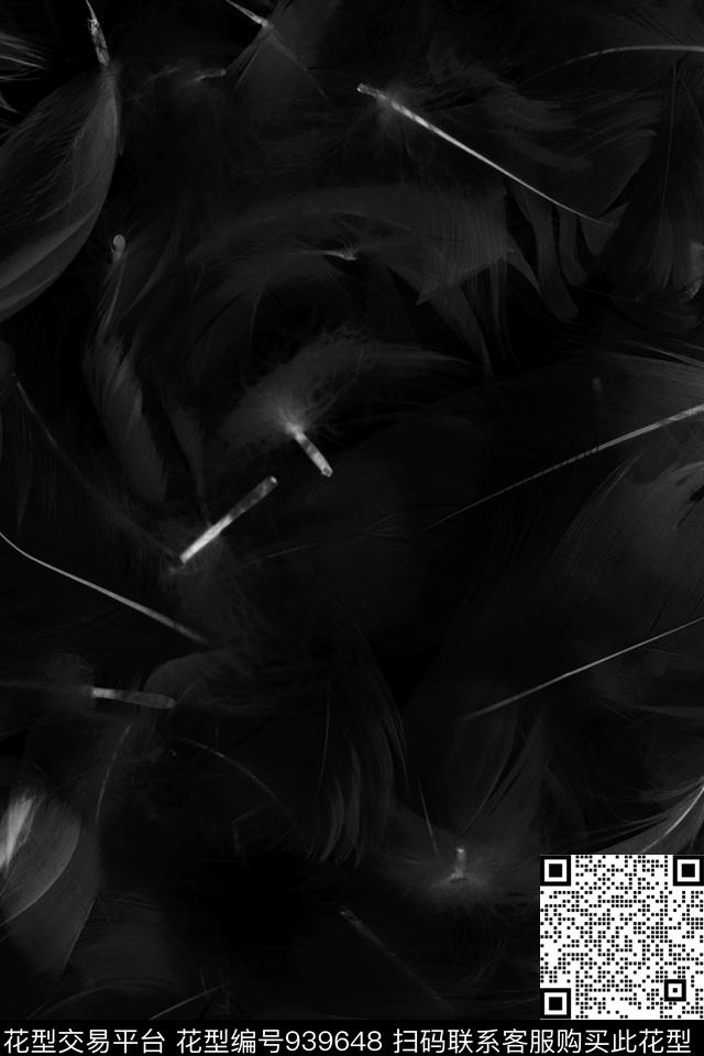 黑白华亿平台羽毛抽象传统印花华亿平台下载（图片编号: 939648） - 瓦栏（Walan）
