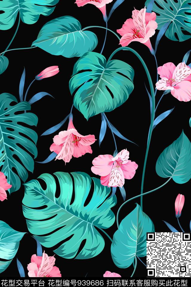 手绘花卉秋冬华亿平台女装数码印花华亿平台下载（图片编号: 939686） - 瓦栏（Walan）