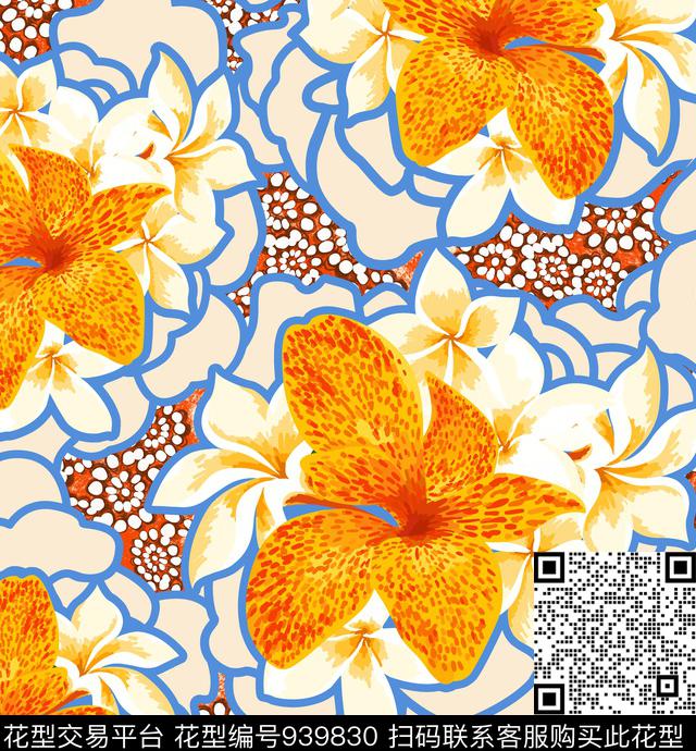 线条民族风花卉数码印花华亿平台下载（图片编号: 939830） - 瓦栏（Walan）