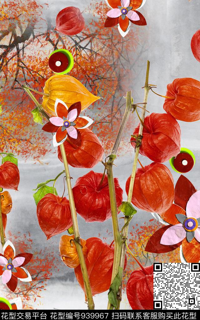 手绘花卉花卉水果数码印花华亿平台下载（图片编号: 939967） - 瓦栏（Walan）