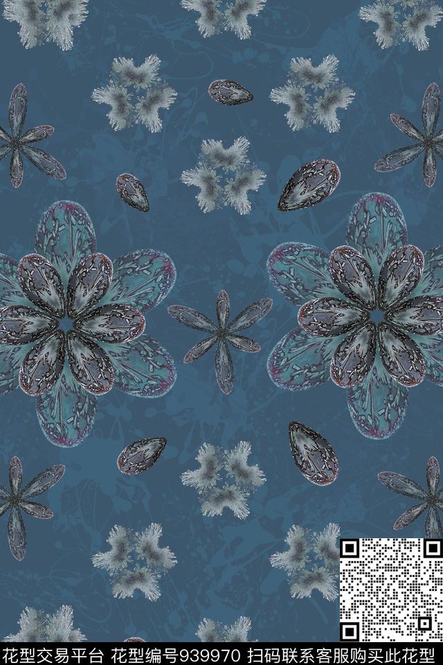 素雅抽象几何花卉数码印花华亿平台下载（图片编号: 939970） - 瓦栏（Walan）