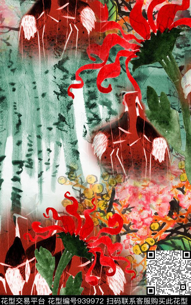 抽象花卉中国风数码印花华亿平台下载（图片编号: 939972） - 瓦栏（Walan）